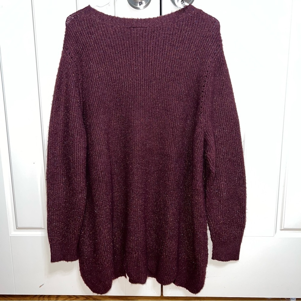 Lane Bryant Maroon and Metallic Sparkle Long Sleeve Sweater Size 18/20 - Picture 8 of 10